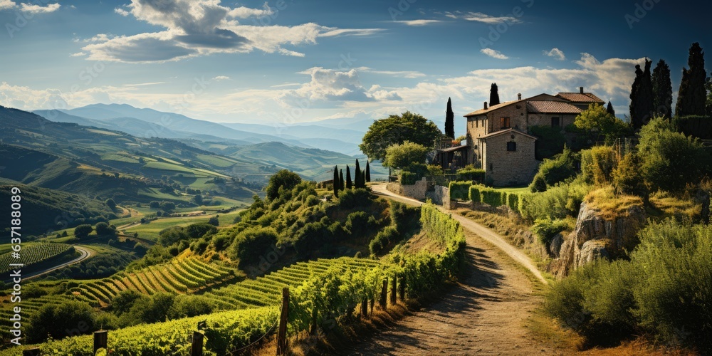 Naklejka premium Vineyard Trails and Rustic Charm