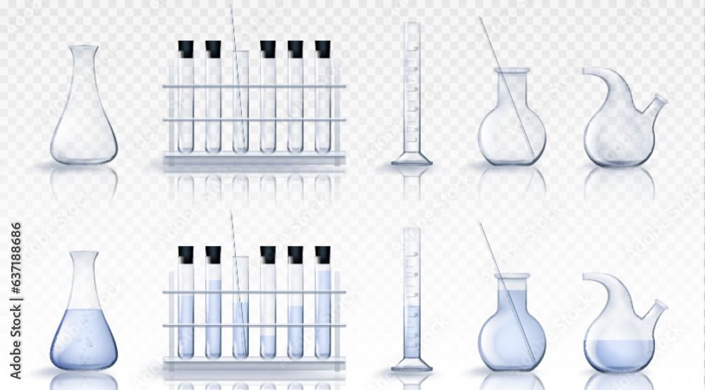 3d laboratory test glass beaker equipment vector. Science lab realistic ...