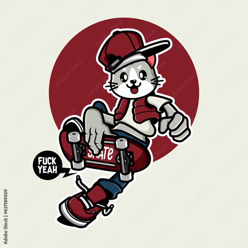 Cartoon cat skateboarder character design