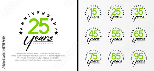 set of anniversary logo flat green color number and black text on white background for celebration