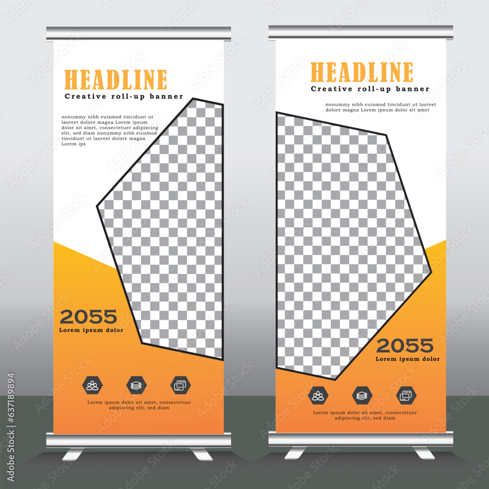 roll up banner stand design with abstract geometric colorful. yellow ...
