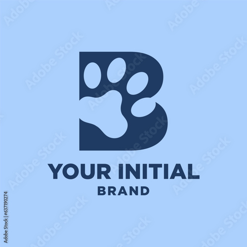 letter B paw print dog foot silhouette in negative space initial vector logo design