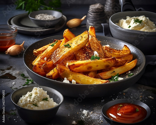 Roast potato wedges with crumbed cheese topping