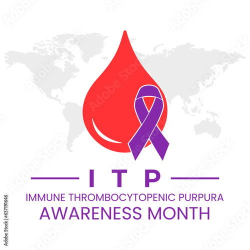 illustration of blood and purple ribbon good for Immune thrombocytopenic purpura ITP awareness month photo