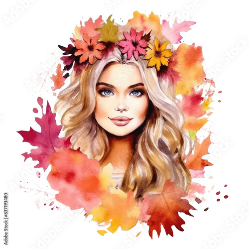 Beautiful Cute Barbie Wearing a flowers crown watercolor, Isolated on transparent background, PNG, Generative AI