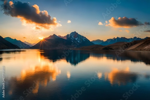 sunrise over lake generated Ai