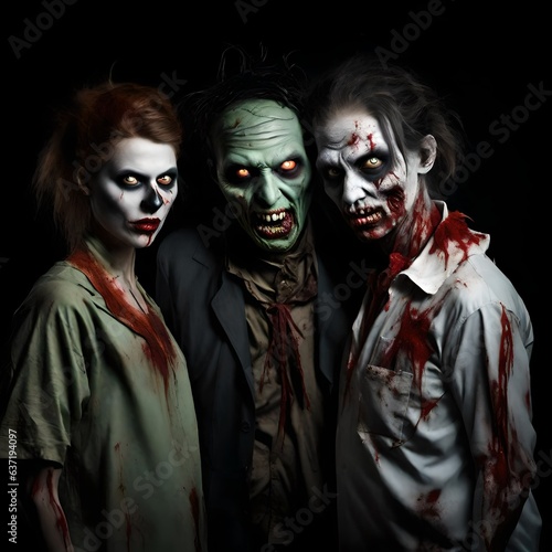 People wearing zombie costumes at halloween, halloween background - Generative AI © MuhammadTalha