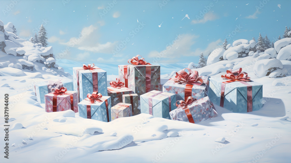 gift box in the snow. Generative Ai