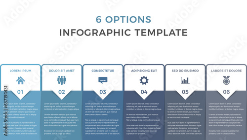 Business infographic design template with six options or steps, process, workflow template, vector eps10 illustration