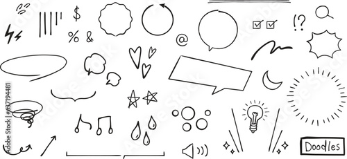 Decorative hand drawn doodles vector illustration set
, sketch and scribbles isolated on white background
. 