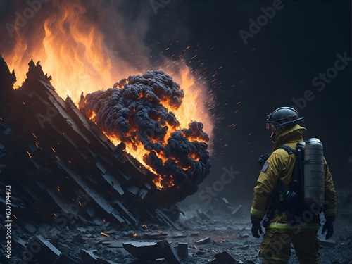 fire fighter with heavy explosive fire
