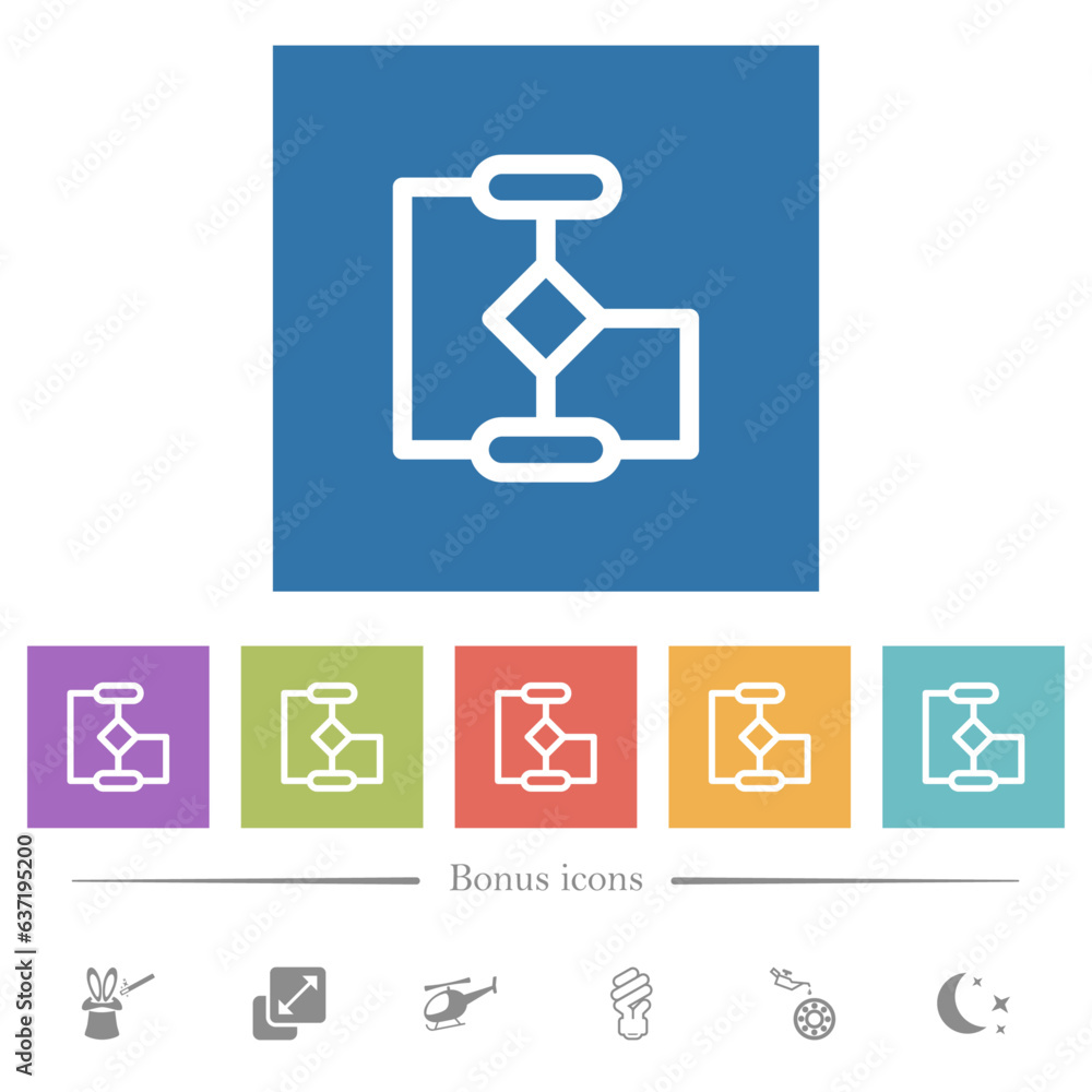 Flow chart outline flat white icons in square backgrounds Flow chart outline flat white icons in square backgrounds
