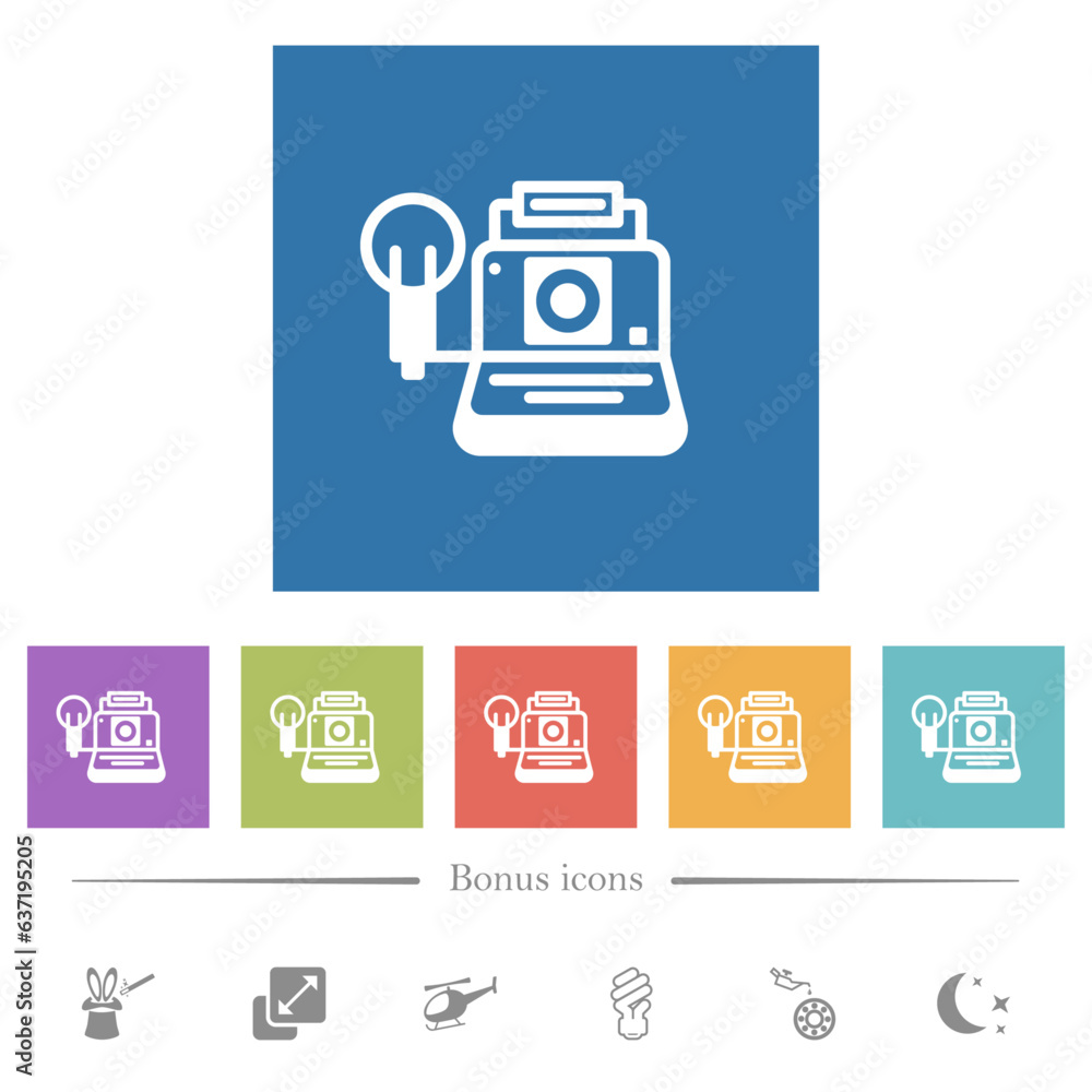 Obraz premium Retro camera flat white icons in square backgrounds