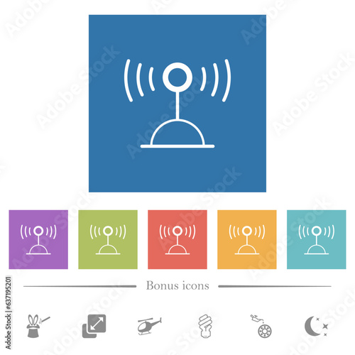 Radio transmitter outline flat white icons in square backgrounds
