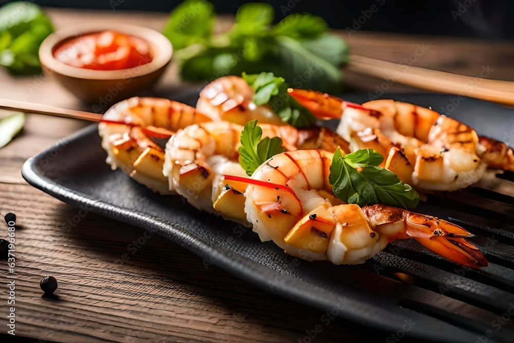 grilled shrimp on a plate generated by AI grilled shrimp on a plate generated by AI