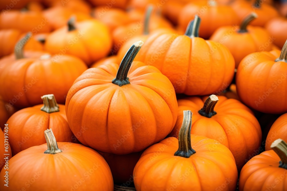 Several mini pumpkins at outdoor farmers market. Generative AI Several mini pumpkins at outdoor farmers market. Generative AI