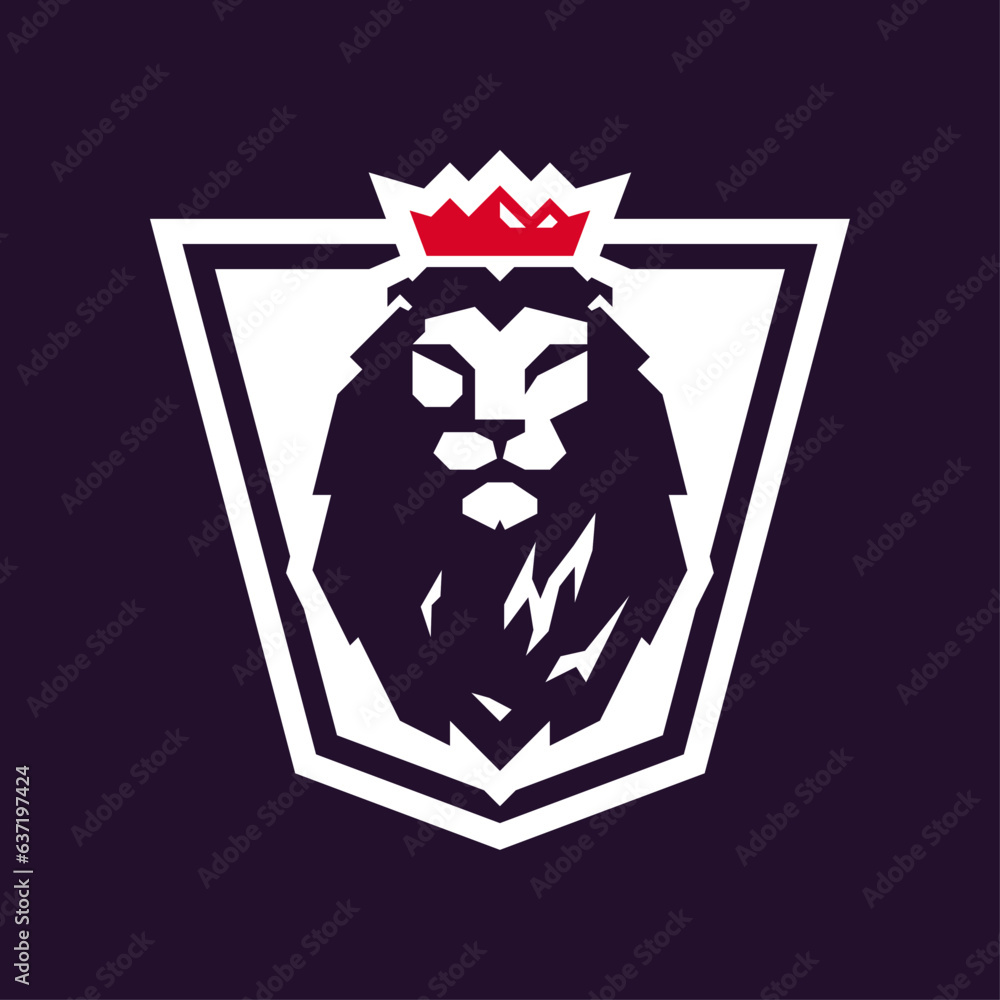 Vector Purple Lion Head Logo With Red Crown And White Outline Stock vector-purple-lion-head-logo-with-red-crown-and-white-outline-stock