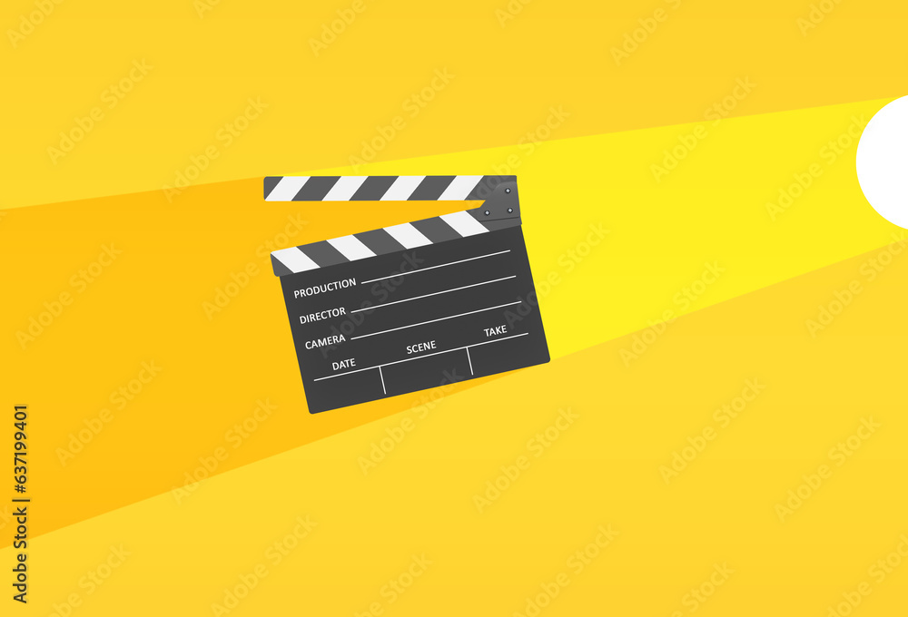 Movie time. Movies flat design arts with side shadow. Cinema entertainment concept on yellow background.