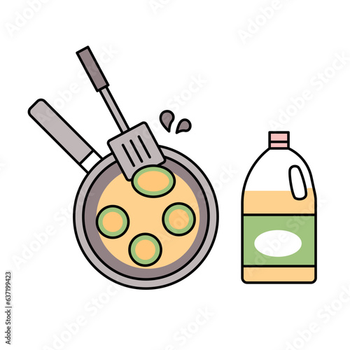 A big holiday in Korea. Frying pan and utensils for cooking traditional Korean ancestral rite food.