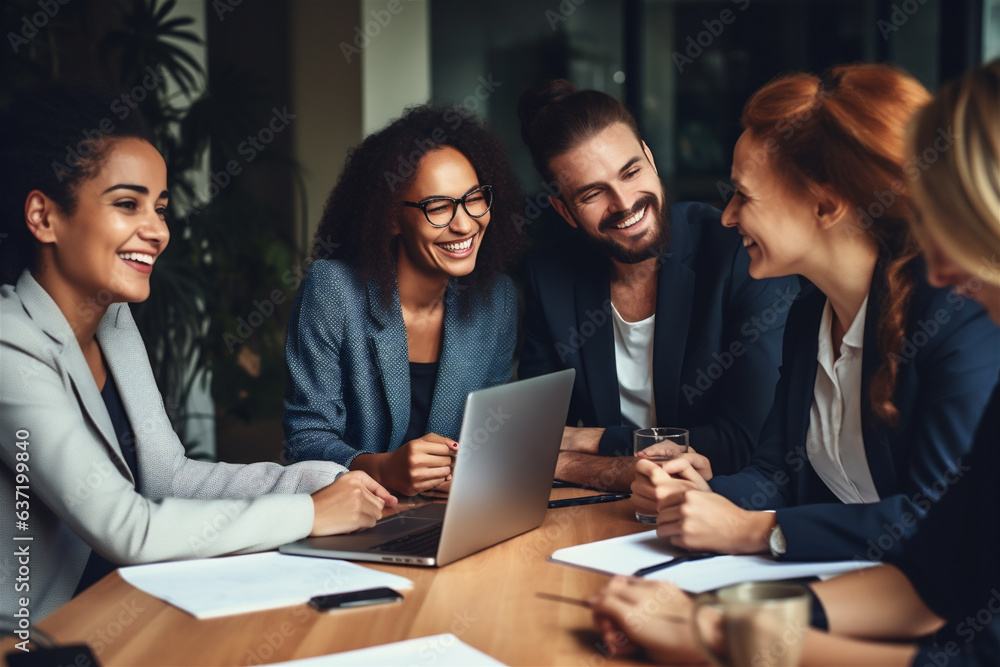 A Happy Diverse Team of Professionals Working Together at a Corporate Briefing, Professional Setting, Generative AI A Happy Diverse Team of Professionals Working Together at a Corporate Briefing, Professional Setting, Generative AI