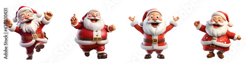 Set of 3D cartoon character Santa Claus Marry Christmas happy smile dancing have fun, isolated on white and transparent background, ai generate photo