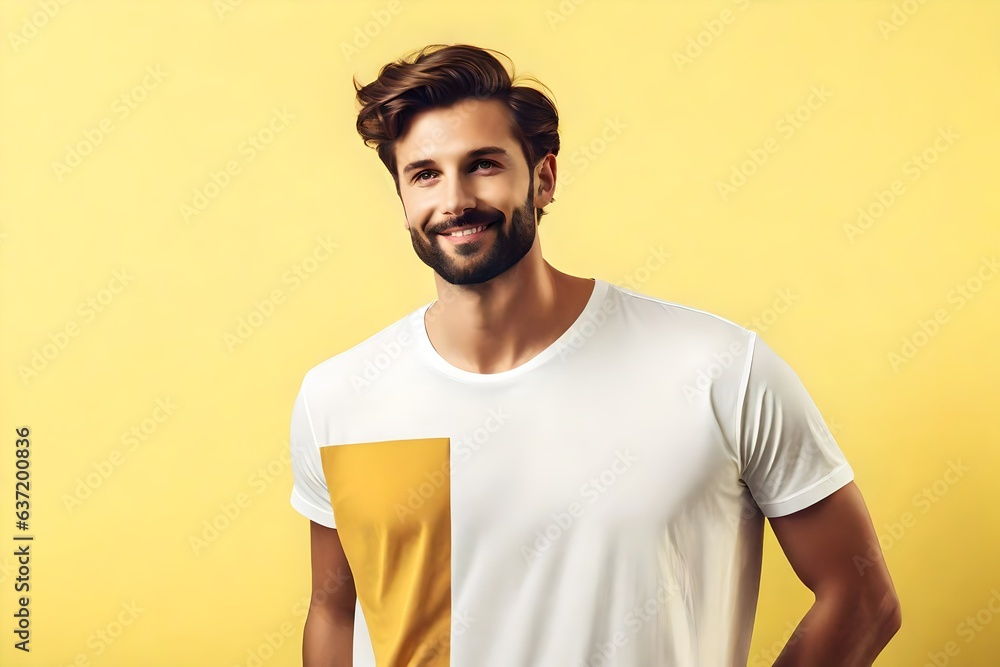 portrait of a man with white shirt with a yellow background - Generative AI portrait of a man with white shirt with a yellow background - Generative AI