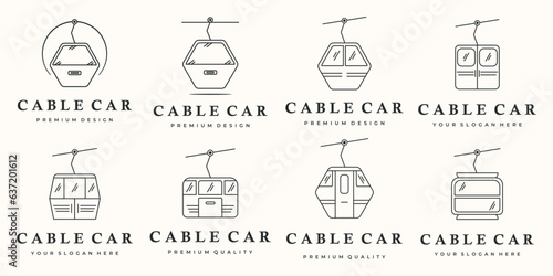 set of cable car transportation logo line art vector illustration concept template icon design, collection of gondola train with railway outdoor view concept vector illustration logo design