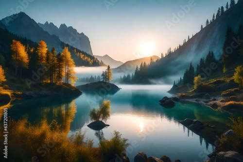 lake in the mountains, beautiful Wallpaper, Landscape, and Background - Generative AI © MuhammadTalha