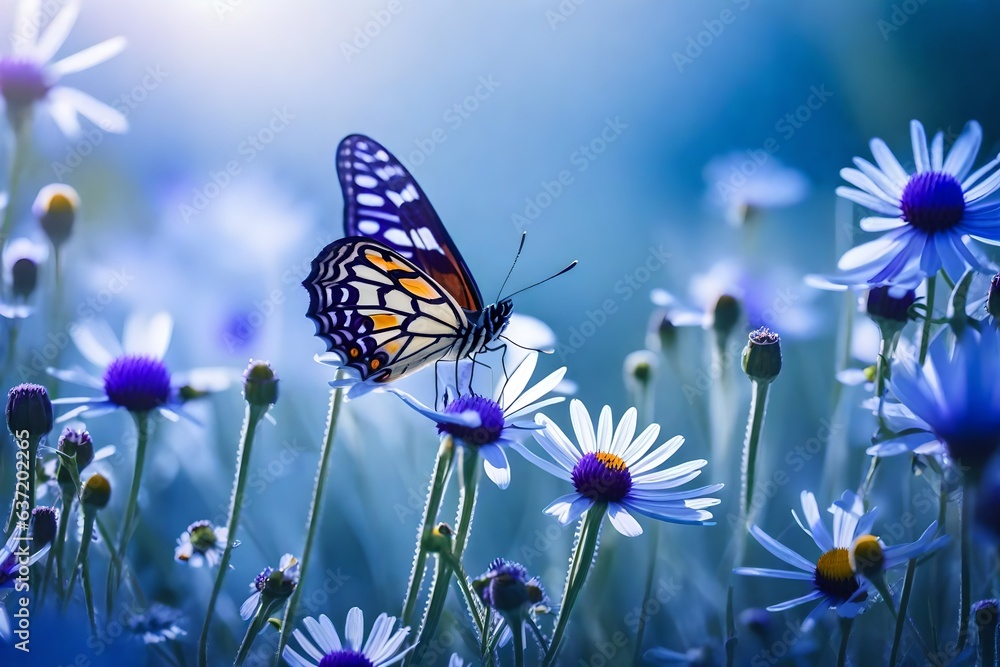 violet butterfly on flower, beautiful Wallpaper, Landscape, and Background - Generative AI