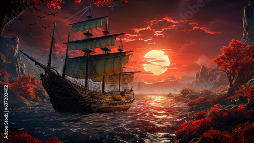 Digital Art of a Pirate Adventure in a Hidden Cove