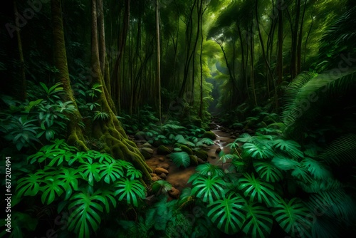 green forest in the morning, beautiful Wallpaper, Landscape, and Background - Generative AI