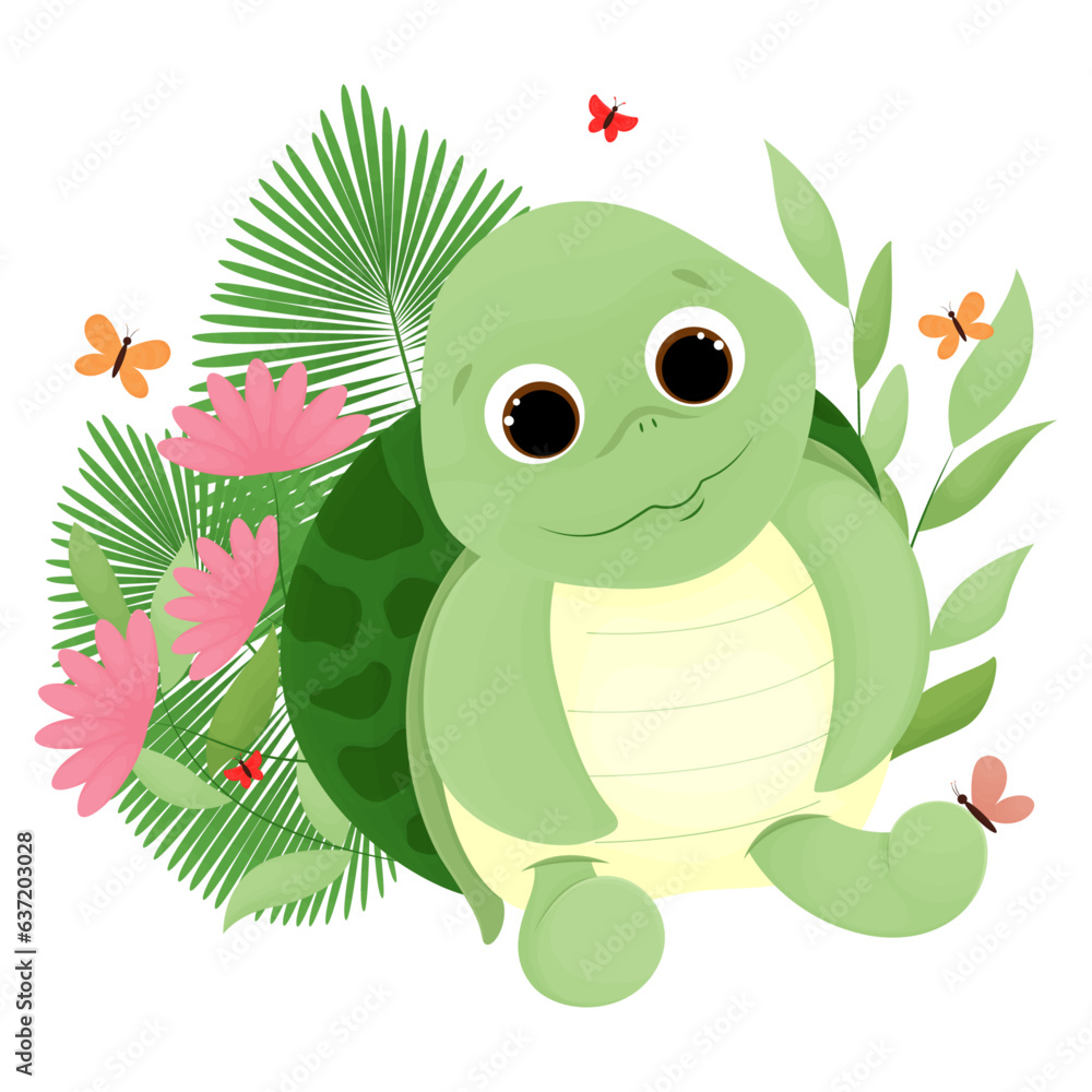 Obraz premium illustration cartoon turtle, cartoon drawing, vector animal