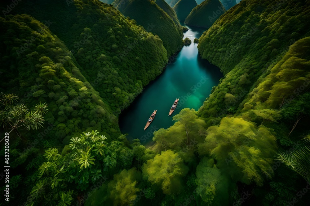 aerial view of waterfall in the forest, beautiful Wallpaper, Landscape, and Background - Generative AI aerial view of waterfall in the forest, beautiful Wallpaper, Landscape, and Background - Generative AI