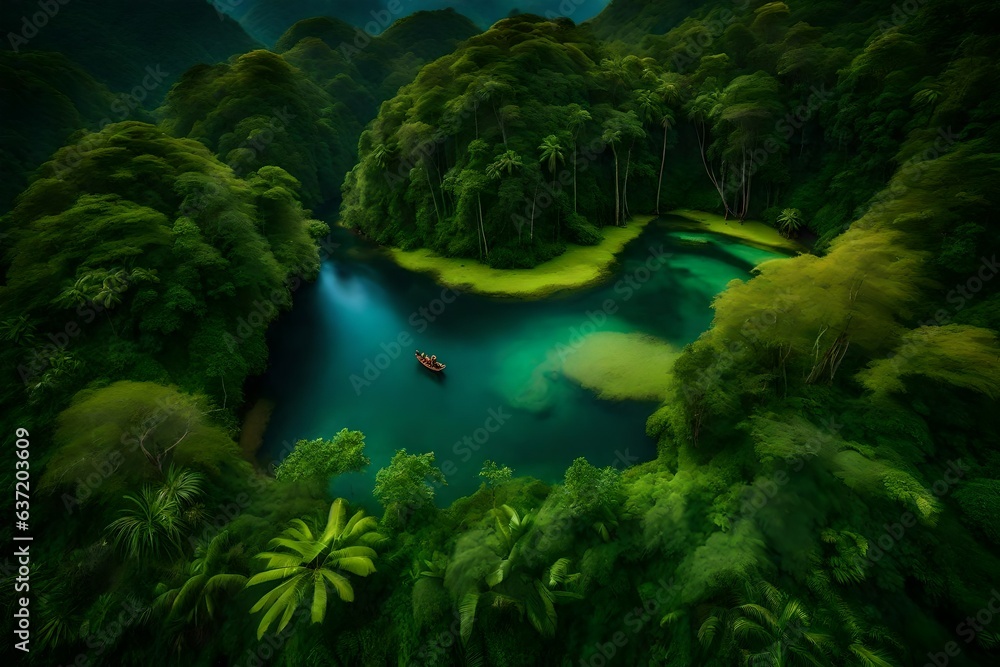 tropical island in the forest, beautiful Wallpaper, Landscape, and Background - Generative AI
