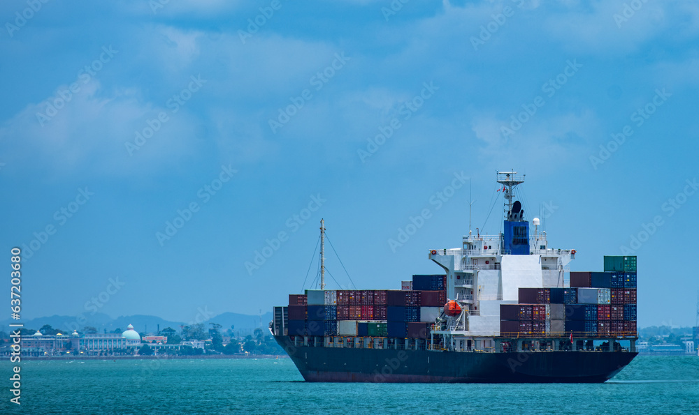 Fototapeta premium Container transport system, cargo ships, international shipping, export-import business concept