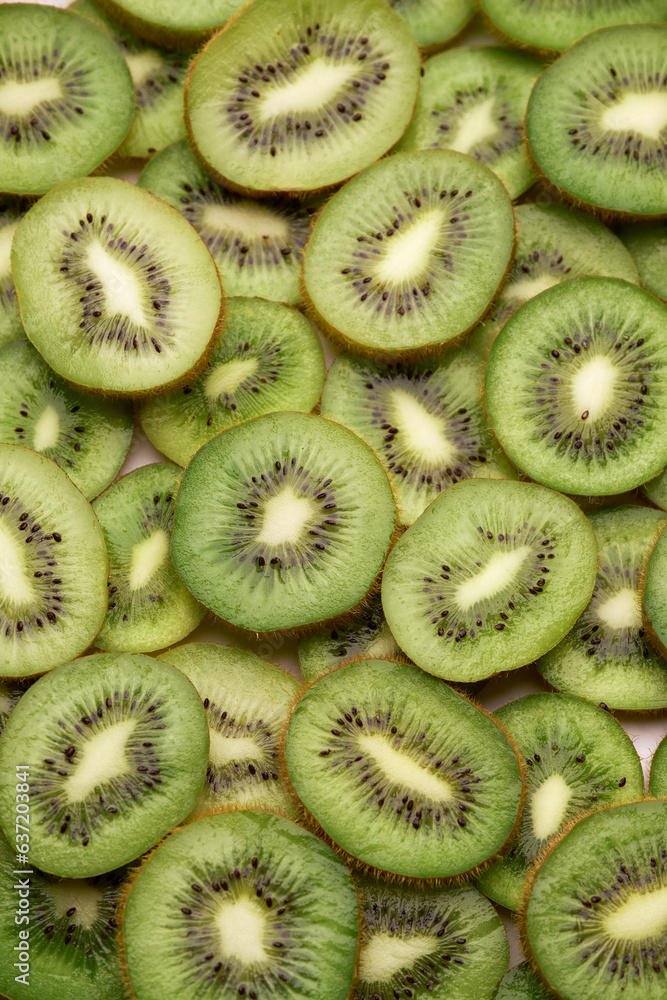 top down background view made of Fresh Sliced organic kiwi close-up top down background view made of Fresh Sliced organic kiwi close-up