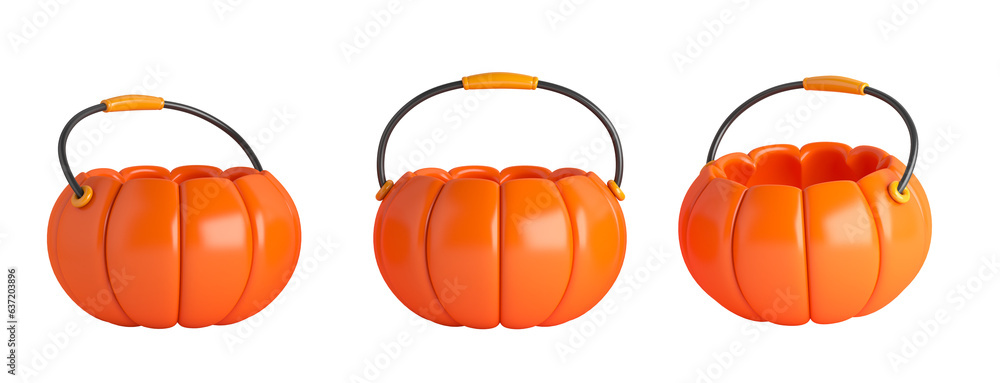 Set of  pumpkin basket isolated on transparent background, 3d rendering illustration