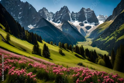morning in the mountains, beautiful Wallpaper, Landscape, and Background - Generative AI