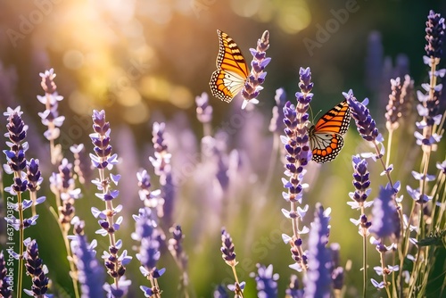 butterfly on lavender flowers, beautiful Wallpaper, Landscape, and Background - Generative AI © MuhammadTalha