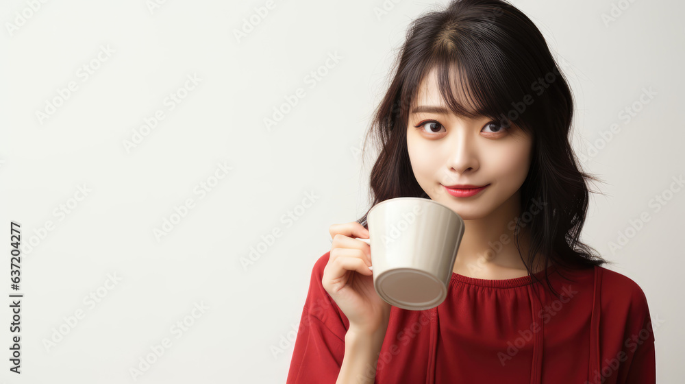 woman holding coffee cup, smiling, Generative AI woman holding coffee cup, smiling, Generative AI