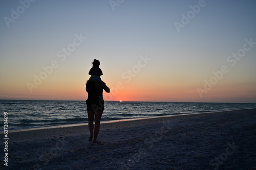 silhouette of a person walking on the beach at sunset