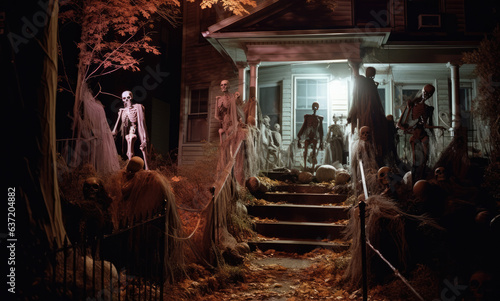 Halloween, geschmücktes Haus mit gruseligen Kreaturen, Halloween, decorated house with spooky creatures © Gabi D
