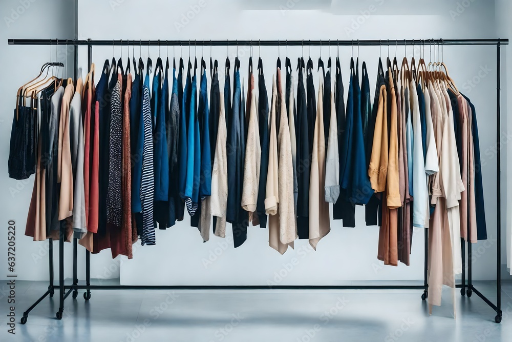 interior of a wardrobe, dress hanging on a rack , beautiful interior design - Generative AI