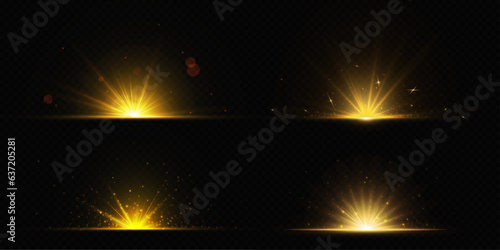 Gold explode shine light of sun ray effect vector. Magic golden star burst with glitter and glare, Isolated galaxy starlight graphic icon decoration. Abstract sparkler flash beam for party celebration
