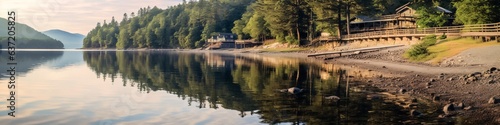 Panorama of the lake in the forest. Beautiful landscape. © vachom