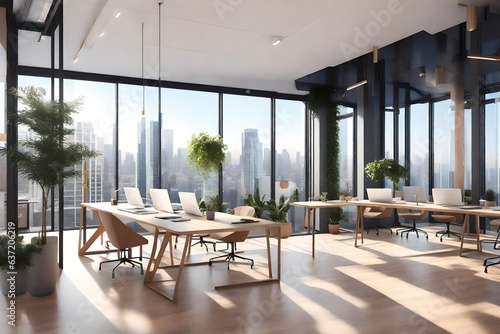 modern office interior with a big window and a beautiful view, beautiful interior design - Generative AI © MuhammadTalha