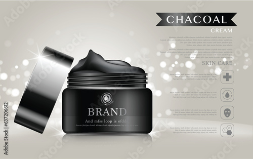 Hydrating facial cream for annual sale or festival sale. black and gold cream mask bottle isolated on golden light background. Graceful cosmetic ads, illustration.