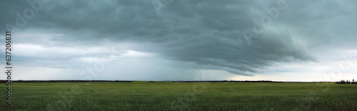 Panorama image of severe weather storm system in Alberta, Canada. © Jason