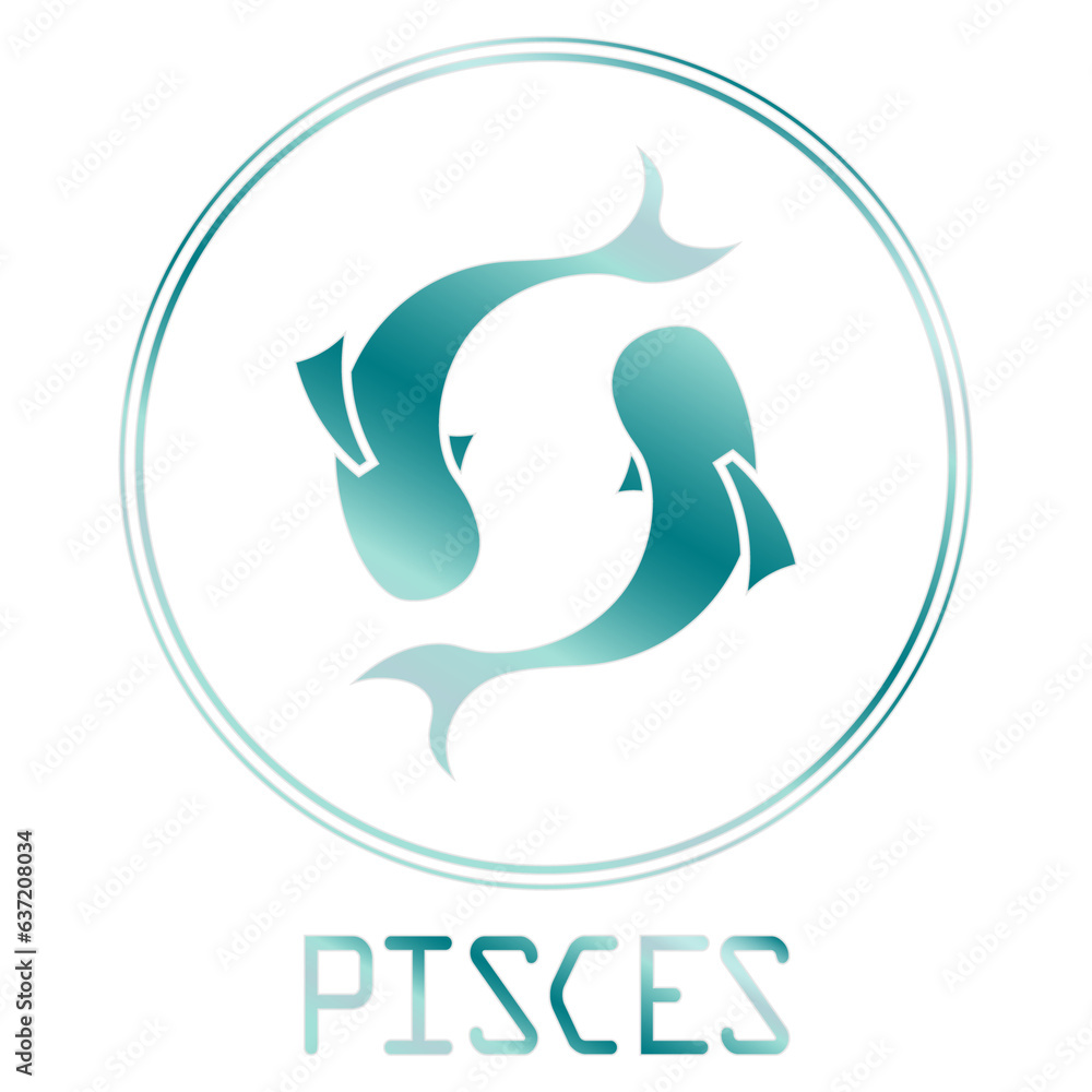 Obraz premium Astrology Symbol, Pisces Star Sign, Dual Fish, (Aquamarine).