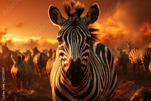 Striped Elegance  Zebras in a mesmerizing black and white symphony  blending seamlessly with the grassland. Generated with AI